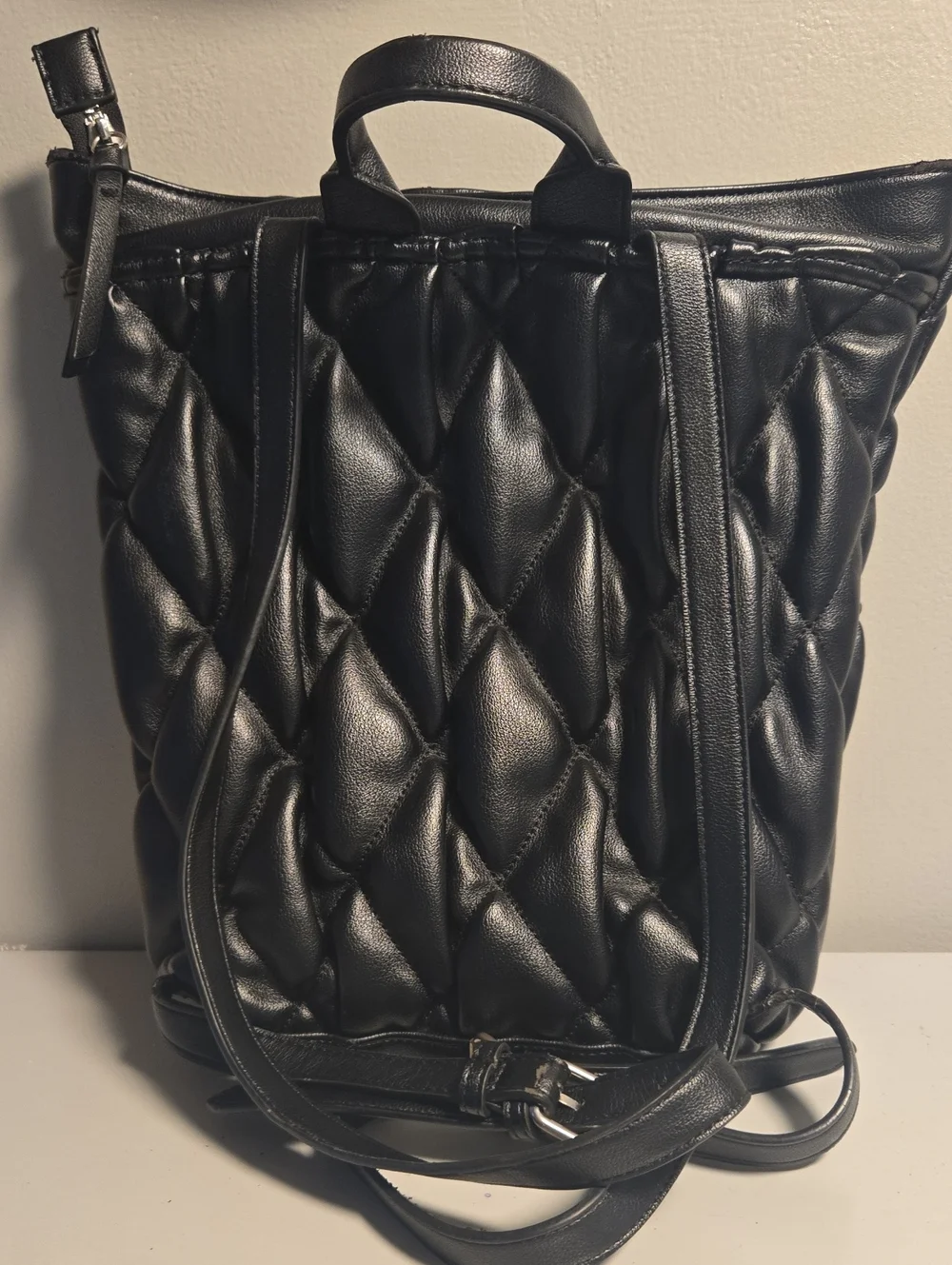 Steve Madden Black Quilted Backpack Chain-Accent Tote
